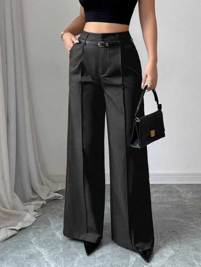 Pantalón Casual Tiro Alto con pierna recta y cinturón - Negro