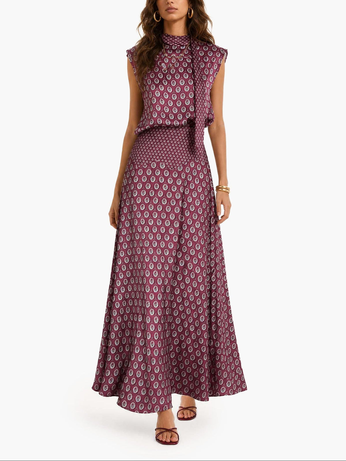 Conjunto de Dos Piezas Retro Morado con caída fluida y estampado - Morado