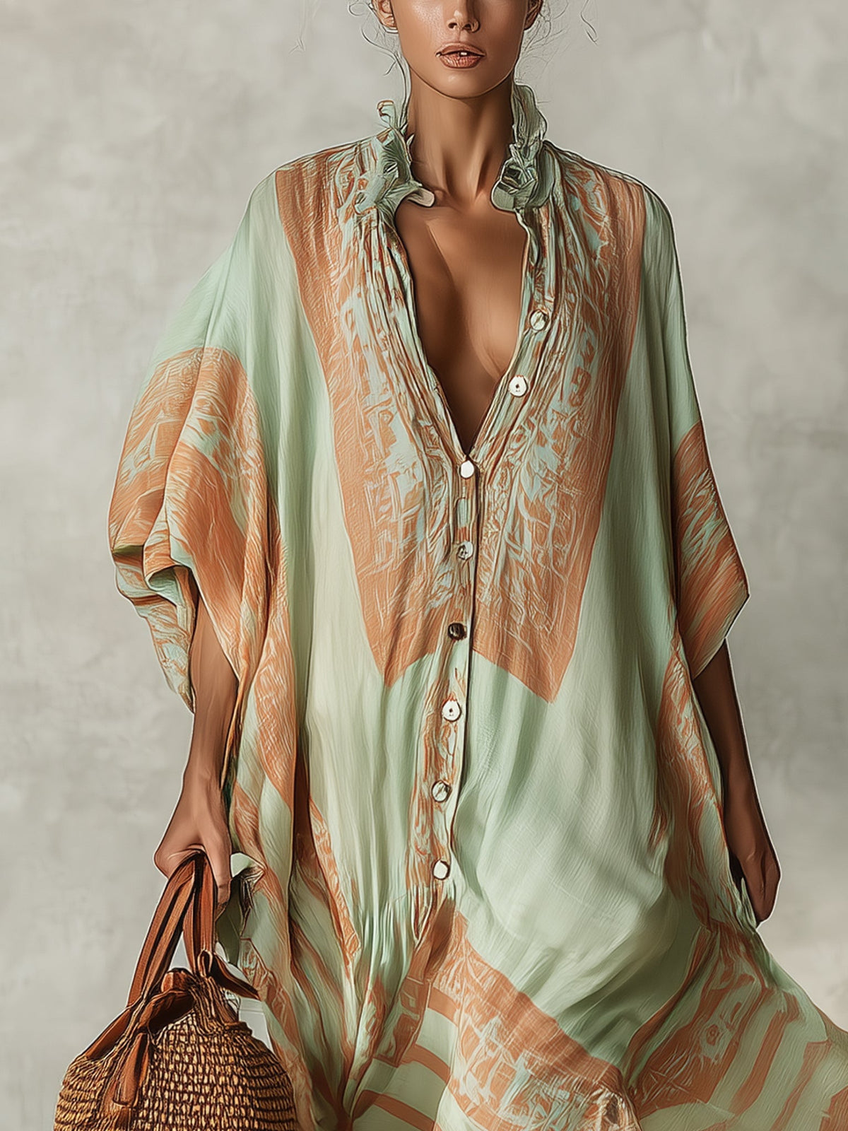 Vestido Estampado Verde con flecos y estampado - Verde