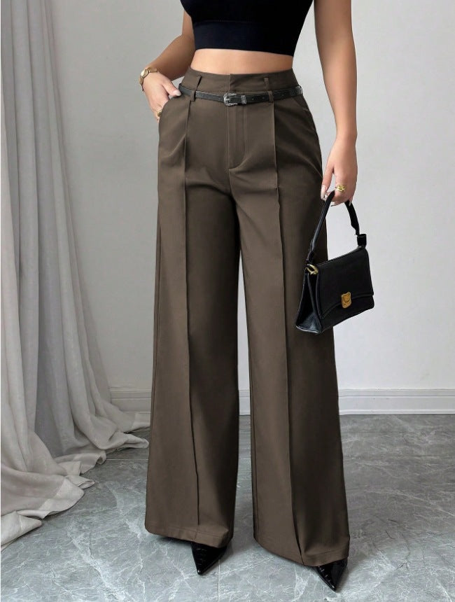 Pantalón Casual Tiro Alto con pierna recta y cinturón - Negro