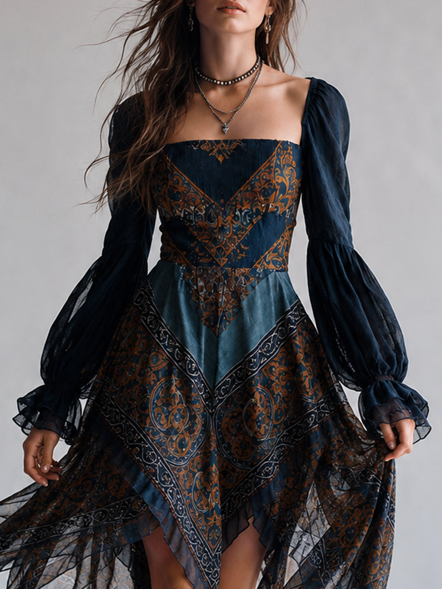 Vestido Estampado Boho Azul Marino con estampado - Azul Marino
