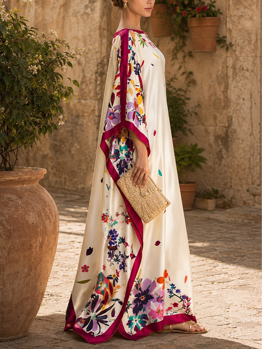 Vestido Estampado Elegante Marfil Corte Holgado con satén y estampado - Marfil