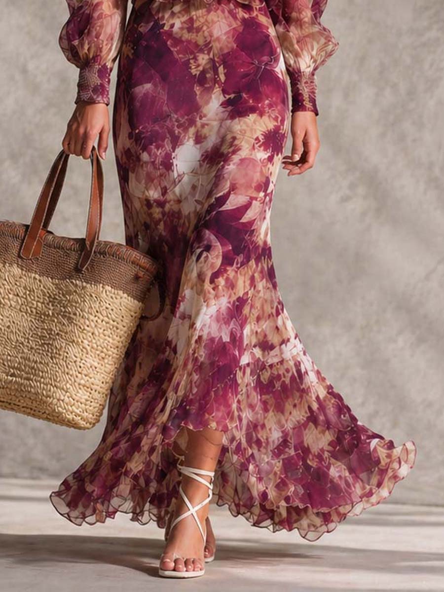 Vestido Estampado Rosa con hombros descubiertos, gasa y floral - Rosa