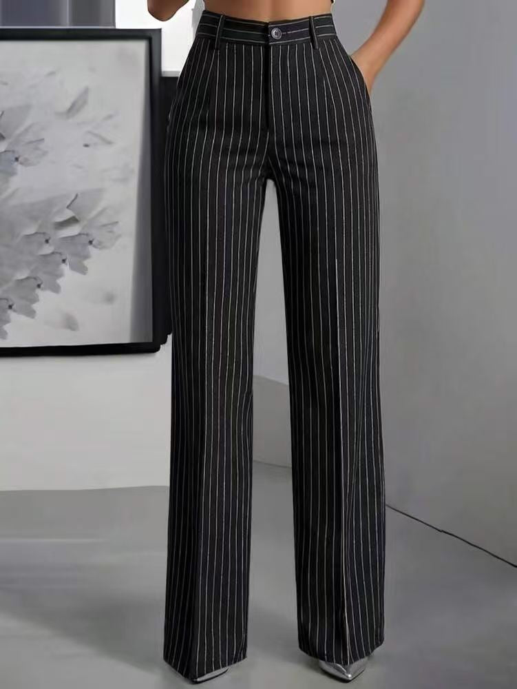 Pantalón Tiro Alto con a rayas y pierna ancha - Negro