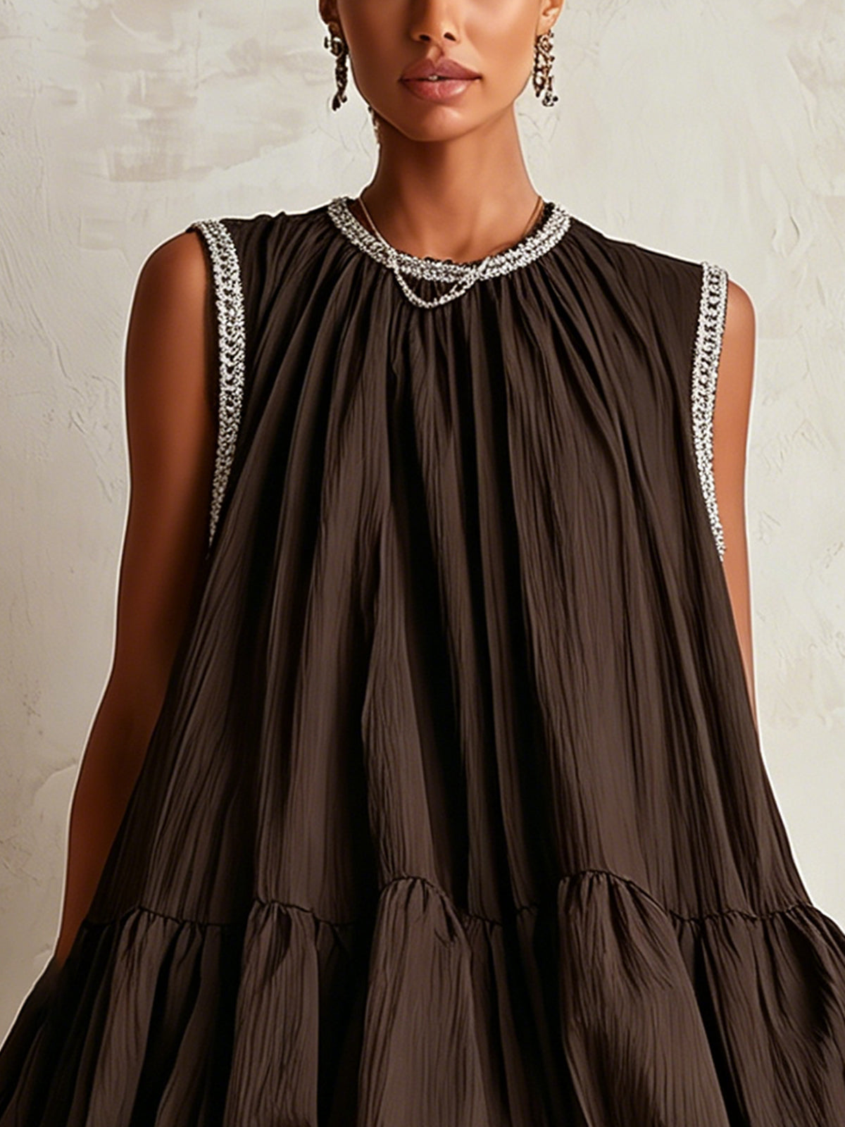 Minivestido Marrón Sin Mangas - Marrón