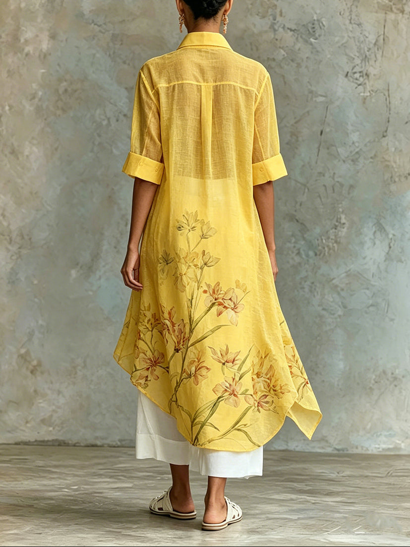 Conjunto de Dos Piezas Casual Amarillo Manga Corta con floral - Amarillo