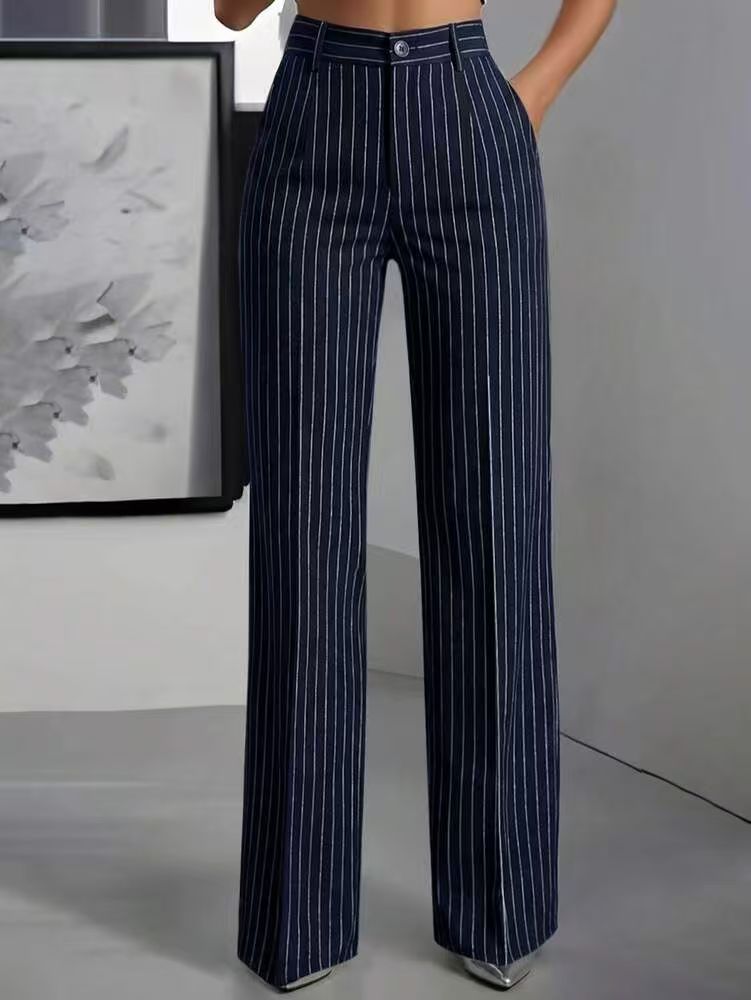 Pantalón Tiro Alto con a rayas y pierna ancha - Negro