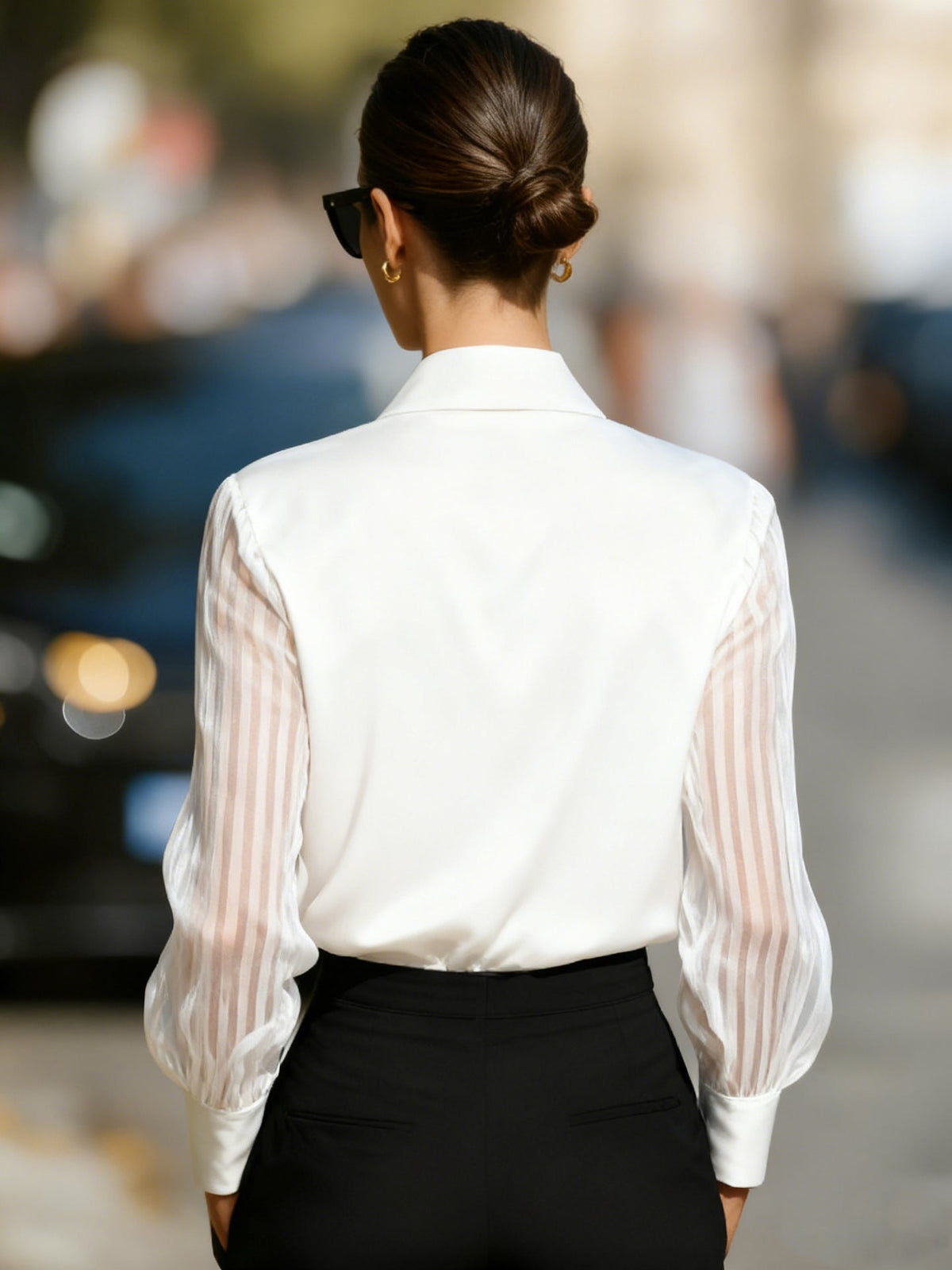 Blusa Manga Larga con satén - Blanco