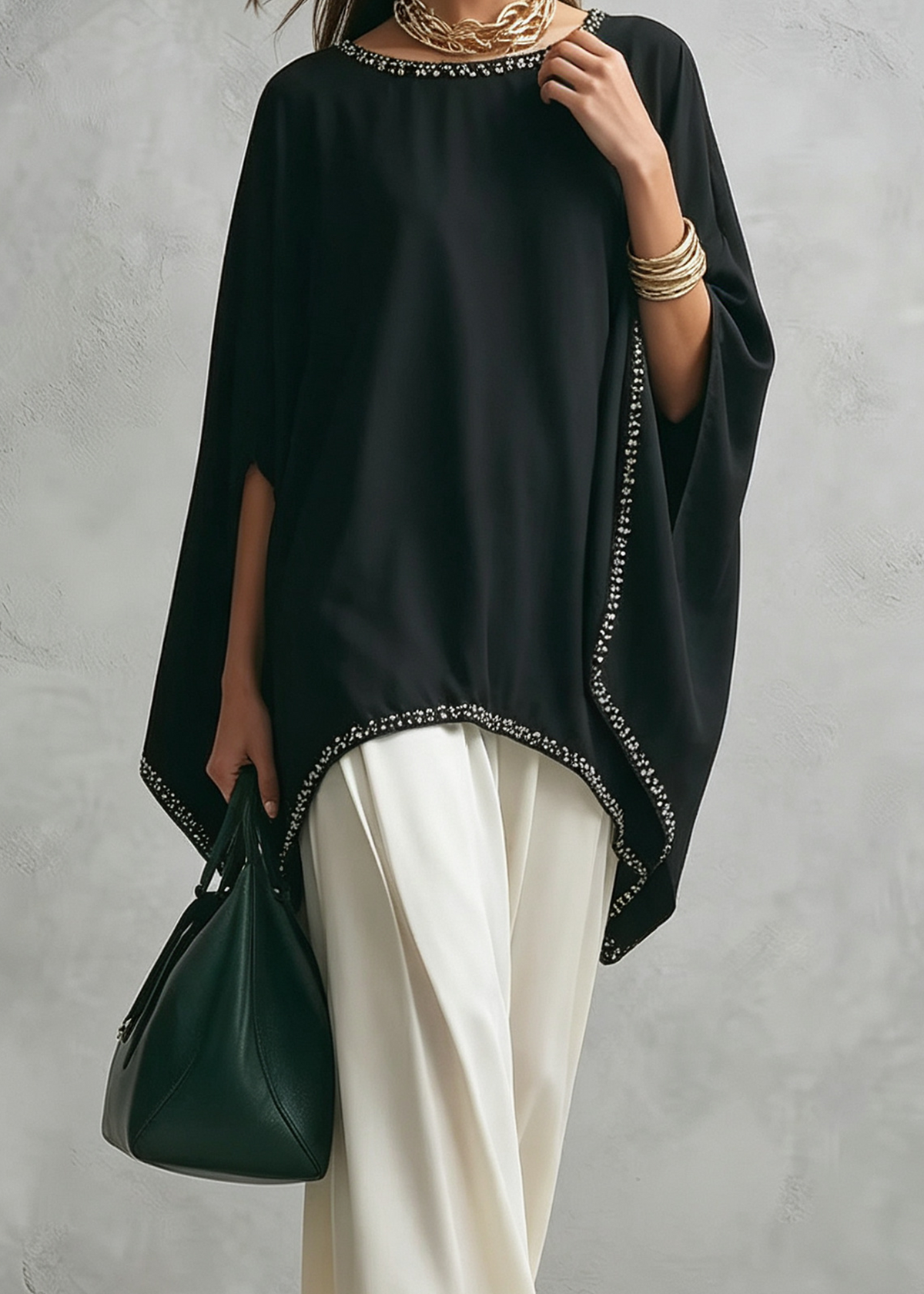 Conjunto de Pantalón Casual Negro Corte Holgado con capa y pierna ancha - Negro