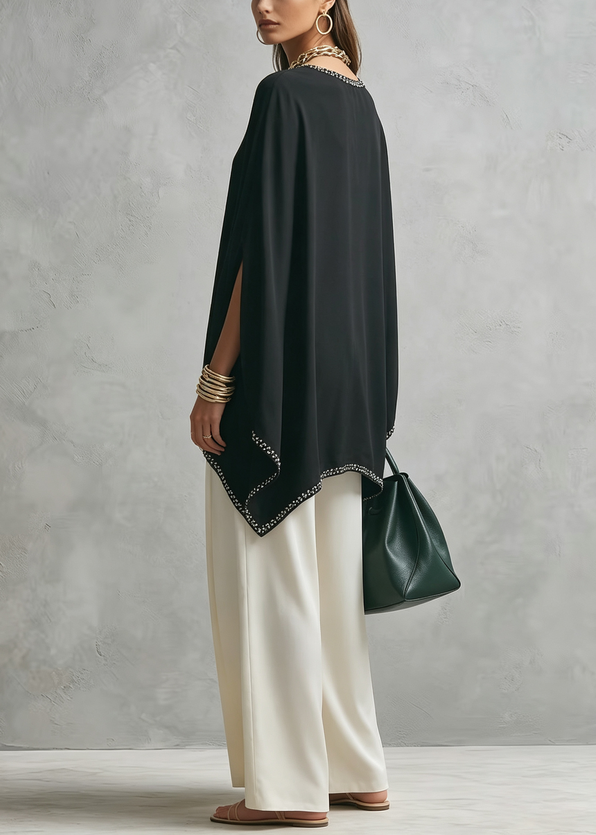 Conjunto de Pantalón Casual Negro Corte Holgado con capa y pierna ancha - Negro