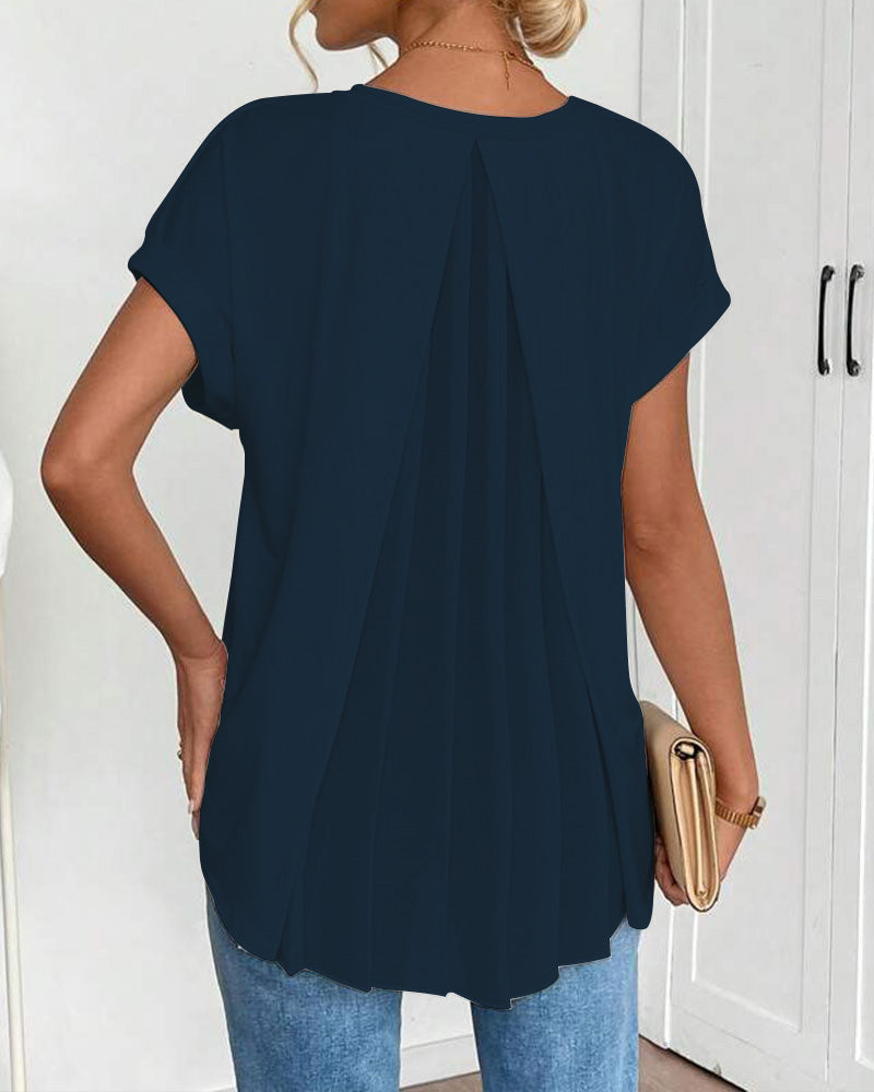 Μονόχρωμο T-Shirt με κοντά μανίκια και λεπτομέρεια Patchwork