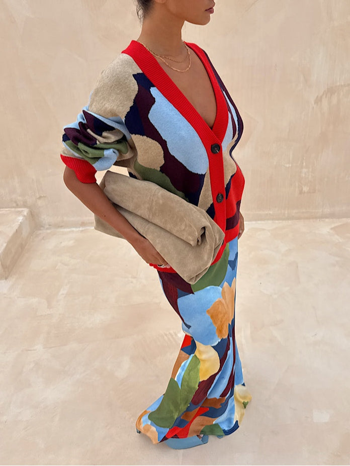 Abrigo Multicolor con estampado abstracto, estampado geométrico y punto