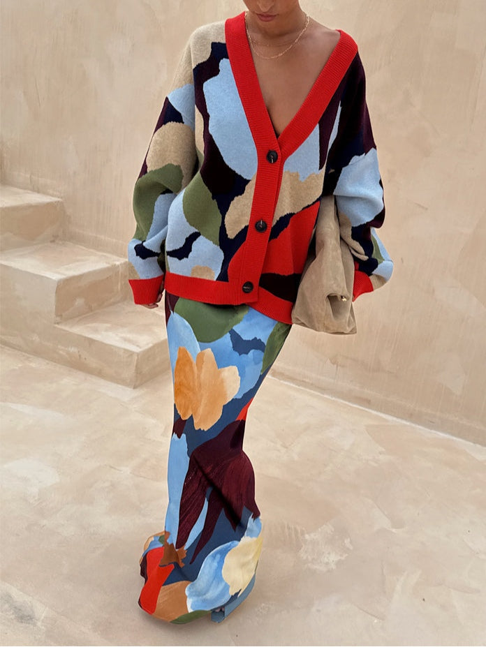 Abrigo Multicolor con estampado abstracto, estampado geométrico y punto