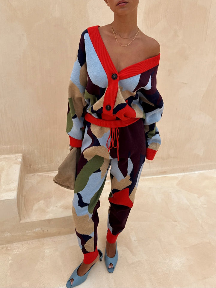 Abrigo Multicolor con estampado abstracto, estampado geométrico y punto
