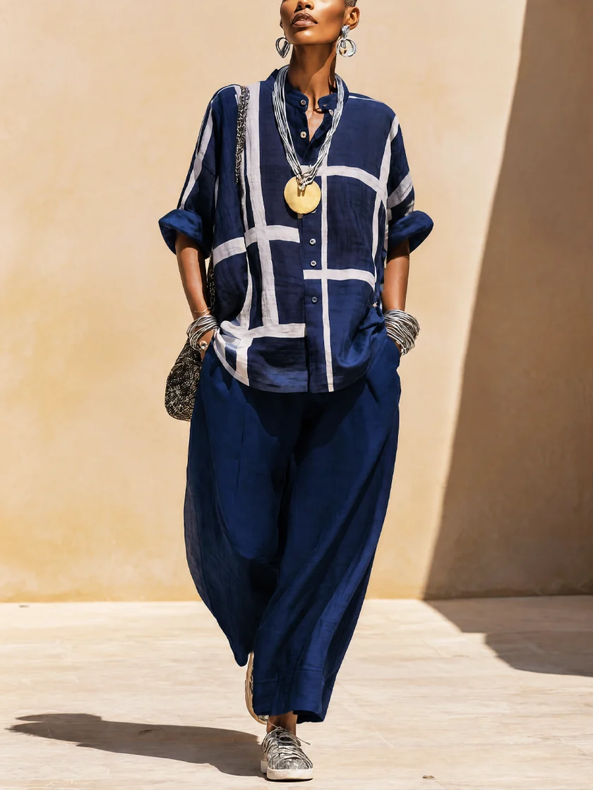 Conjunto de Pantalón Casual Azul Marino Corte Holgado - Azul Marino