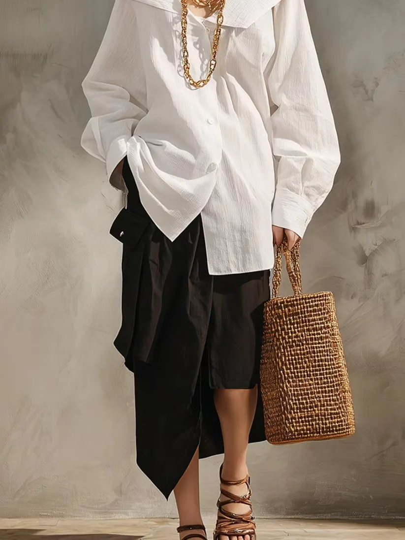 Conjunto de Falda Casual Blanco con bajo asimétrico - Blanco