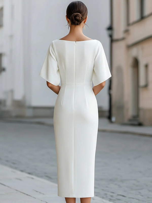 Vestido Midi con escote barco - Negro