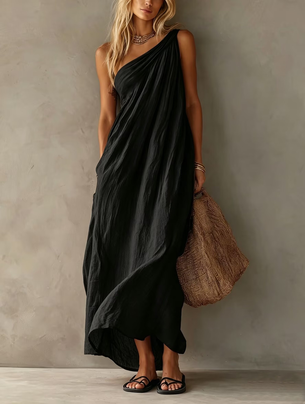 Vestido Largo Elegante Sin Mangas con un solo hombro - Azul Cielo