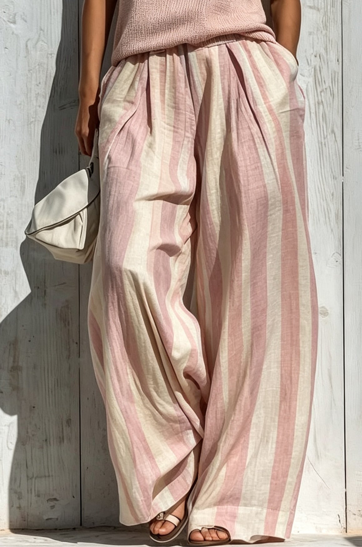 Conjunto Casual Rosa Sin Mangas con a rayas - Rosa