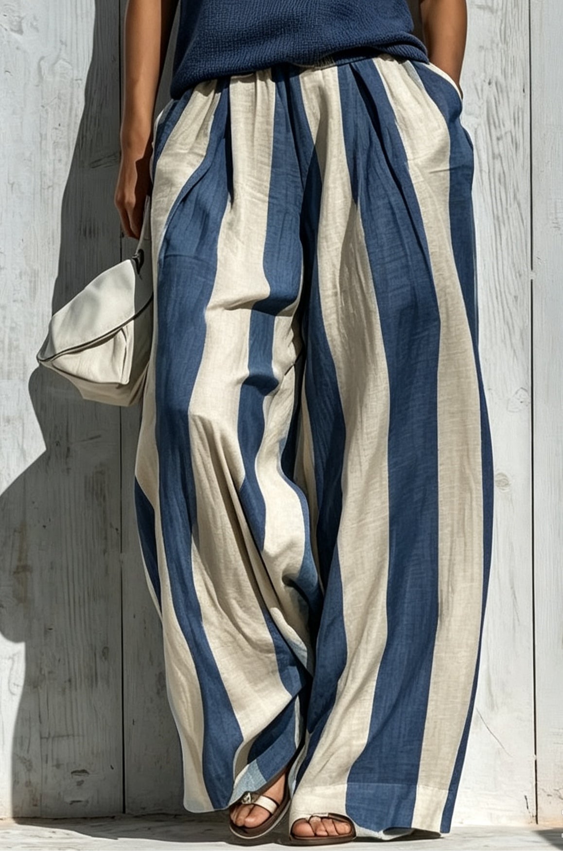 Conjunto Casual Azul Marino Sin Mangas con a rayas - Azul Marino