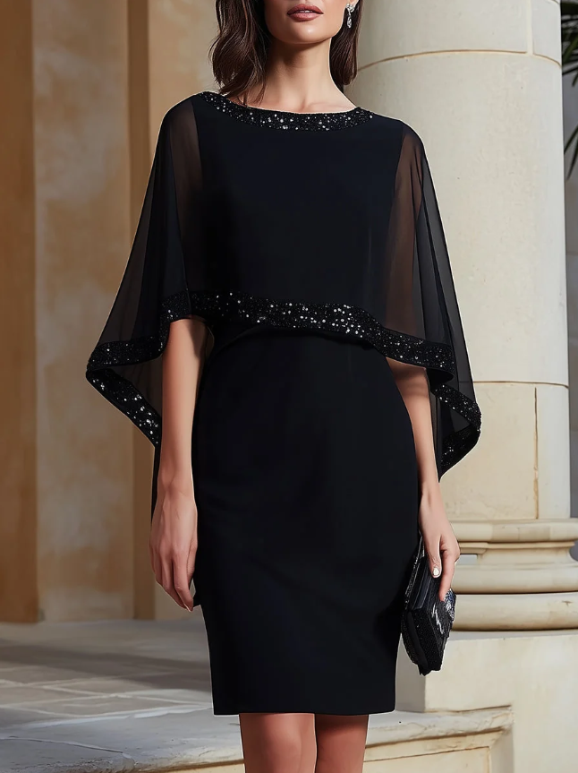 Minivestido Elegante Negro con tul y capa - Negro