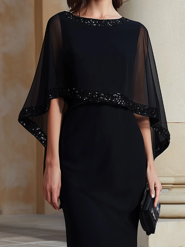 Minivestido Elegante Negro con tul y capa - Negro