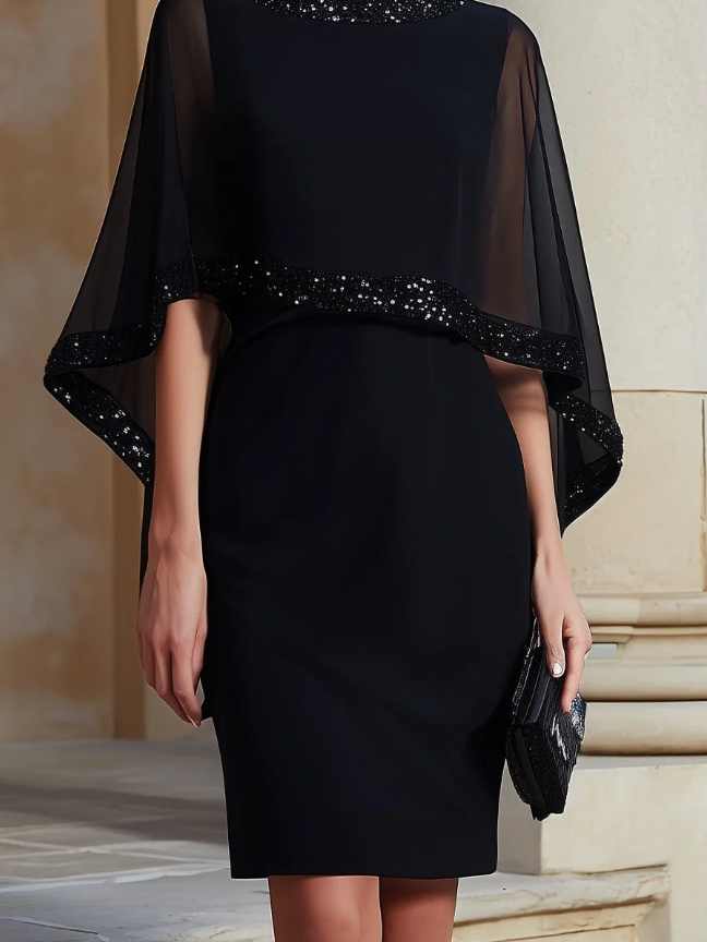 Minivestido Elegante Negro con tul y capa - Negro