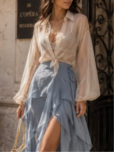 Conjunto de Falda Azul con transparente y por capas - Azul