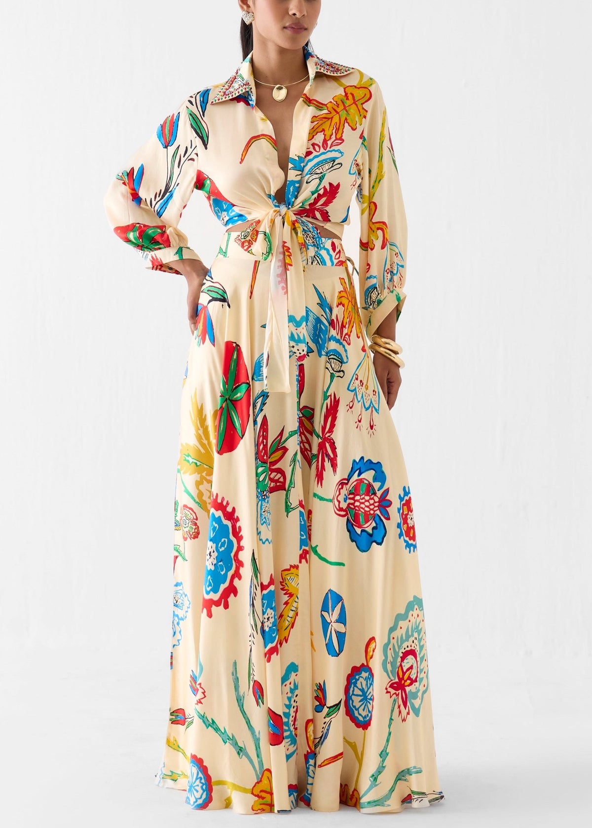 Conjunto Vacaciones Beige con estampado floral - Beige
