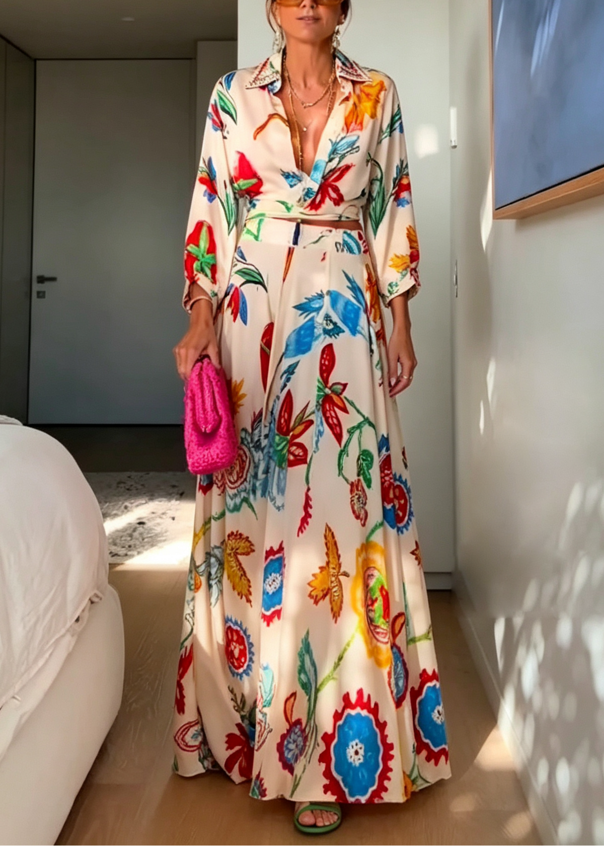 Conjunto Vacaciones Beige con estampado floral - Beige