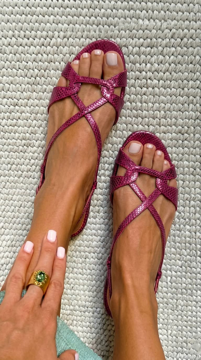 Πέδιλα Slingback με Χαμηλό Τακούνι, Εφέ Δέρματος Φιδιού και Ανοιχτή Μύτη