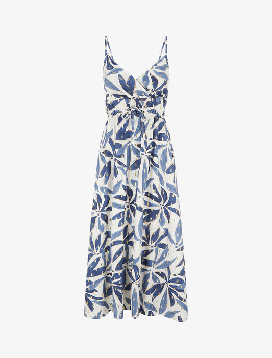 Vestido Largo con Estampado Estilizado y Detalles Brillantes - Azul