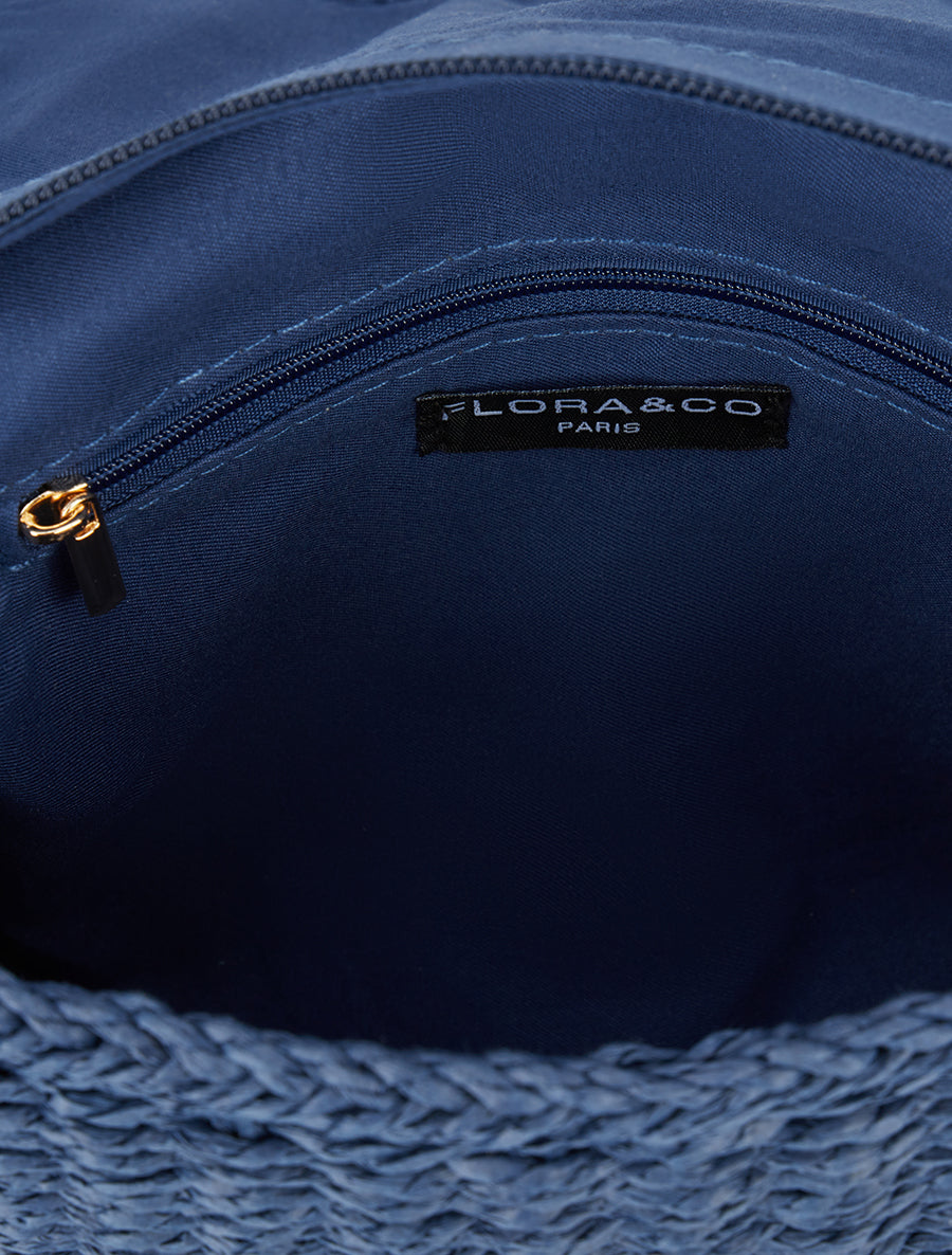 Τσάντα Ώμου Ariane με όψη Ράφια - Ναυτικό Μπλε