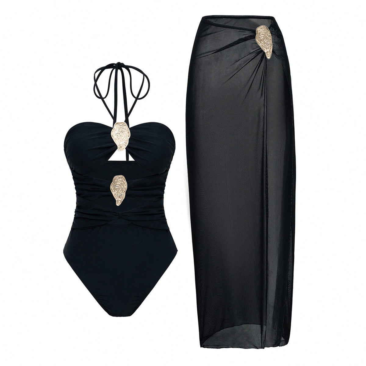 Bañador con escote halter y cruzado - Negro