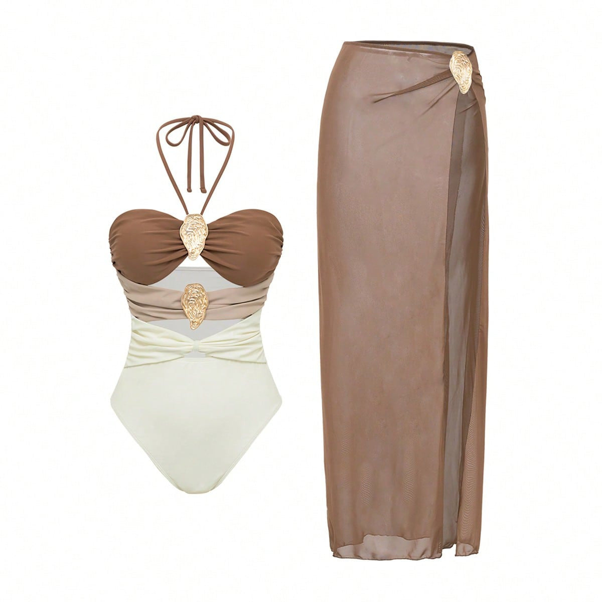 Bañador con escote halter y cruzado - Negro