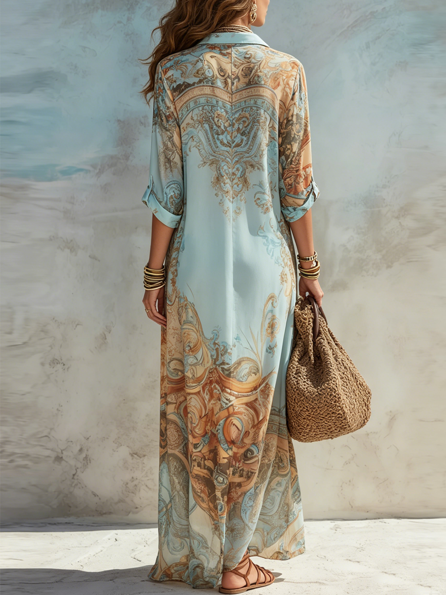 Vestido Casual Vacaciones Azul con estampado floral - Azul