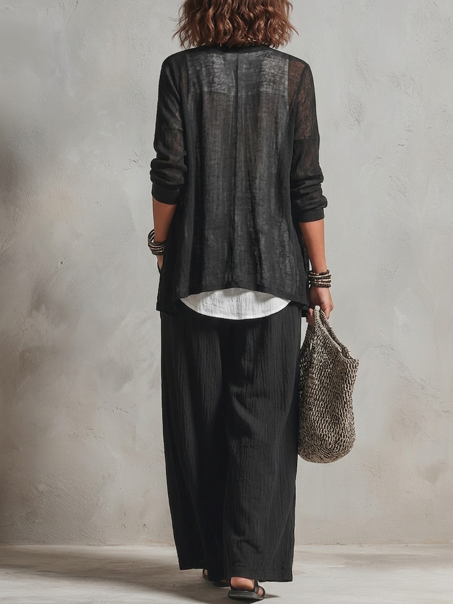 Conjunto de Tres Piezas Minimalista Negro con por capas y pierna ancha - Negro