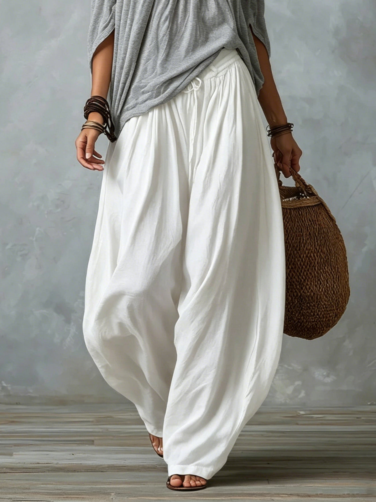 Conjunto de Pantalón Corte Holgado - Gris y Blanco