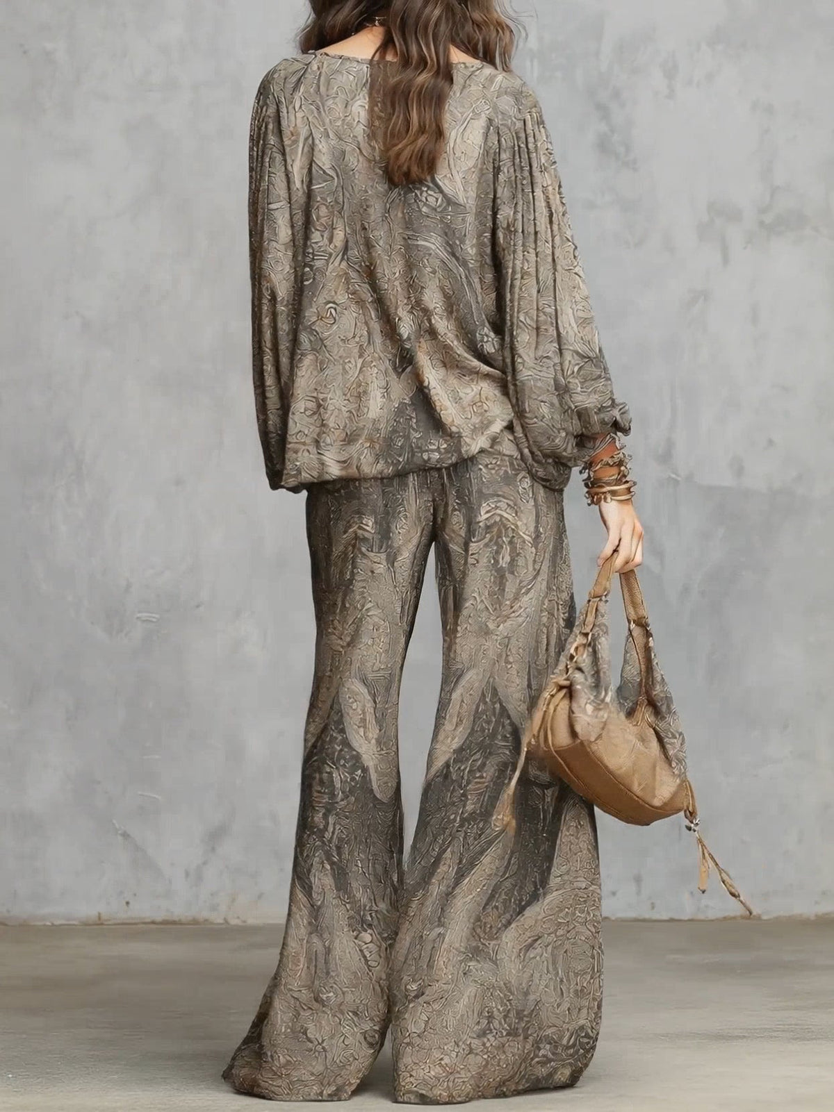 Conjunto Gris Marrón con manga farol y pierna ancha - Gris Marrón