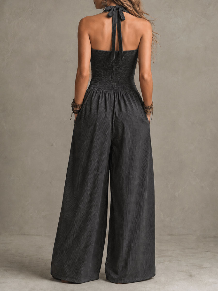 Mono Boho Gris Marengo con escote halter y pierna ancha - Gris Marengo