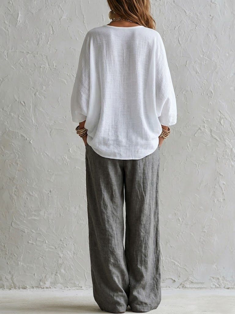 Conjunto Blanco Corte Holgado con pierna ancha - Blanco