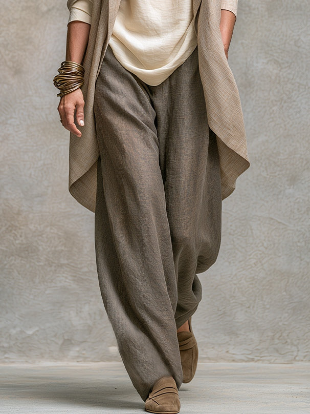 Conjunto de Tres Piezas Casual Beige Gris con por capas y pierna ancha - Beige Gris