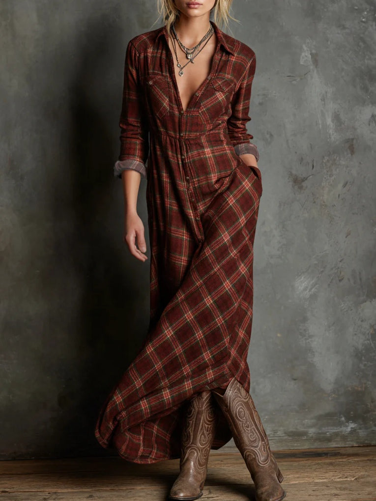 Vestido Casual con cuadros - Verde