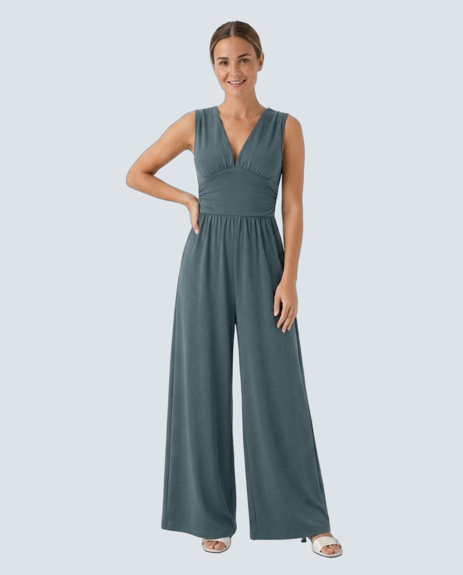 Vestido largo escote en v - fondo gris