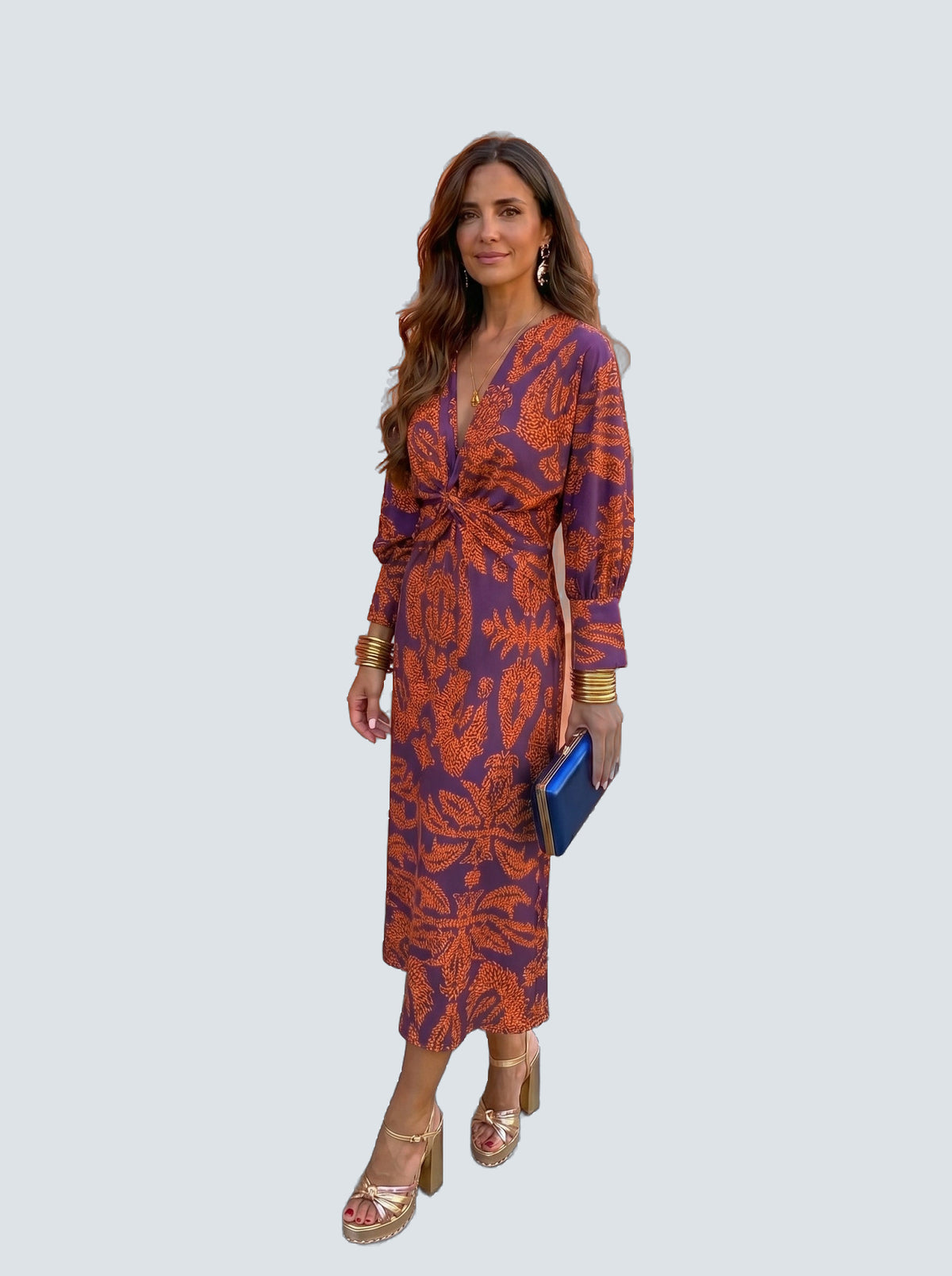 Vestido midi con estampado - fondo gris