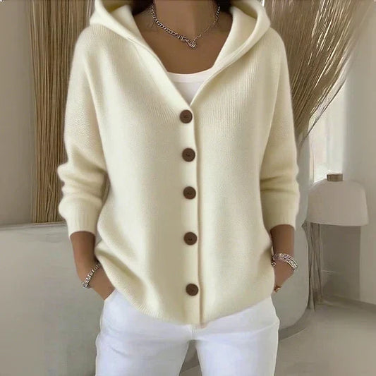 DARIENNE - Chaqueta de Punto con Capucha y Botones - Rosa