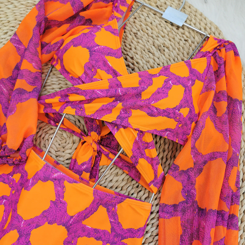 Bikini Naranja Manga Larga con escote en V - Naranja