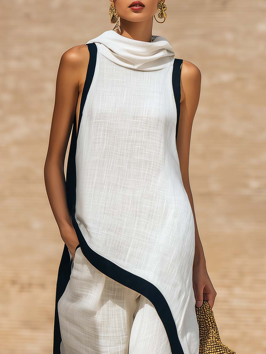 Conjunto de Dos Piezas Elegante Sin Mangas con pierna ancha - Negro