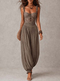 Conjunto de Pantalón con encaje, plisado y algodón - Gris