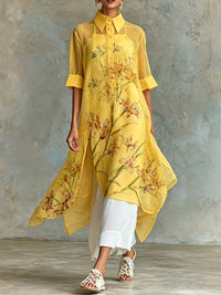 Conjunto de Dos Piezas Casual Amarillo Manga Corta con floral - Amarillo